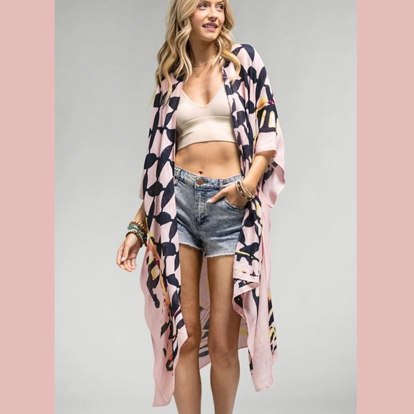 Psychedelic Retro Tie Dye Coverup Kimono Duster - Picture 2 of 8
